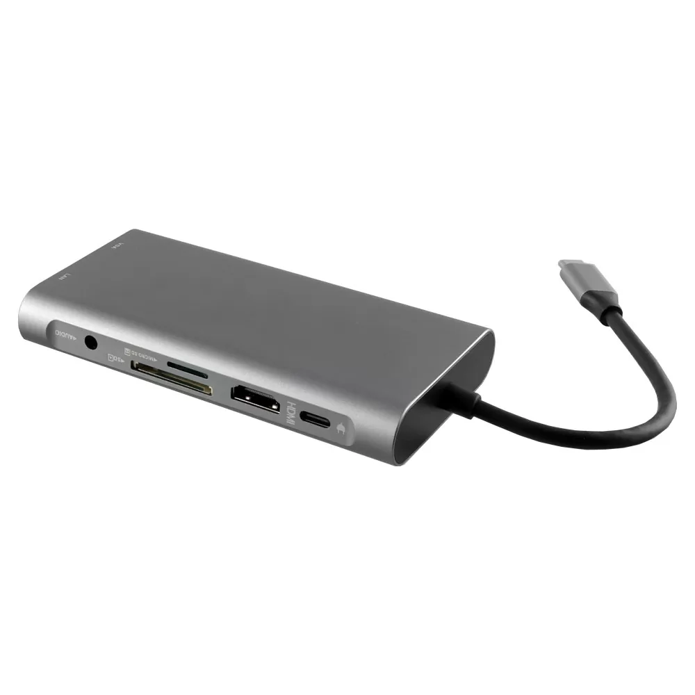 NSP N17 10 IN 1 USB-C HUB TYPE C TO VGA WITH AUDIO/RJ45 1000Mbps/PD 60W/SDXC/SD 3.0/USB 3.0 X3/ HDMI 4K ALU GREY - Image 3