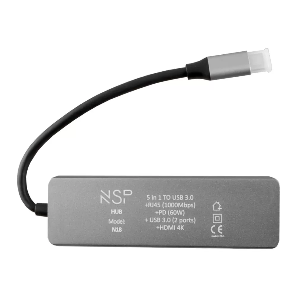 NSP N18 5 IN 1 USB-C HUB TYPE C TO USB 3.0/RJ45 1000Mbps/PD 60W/USB 3.0 X2/ HDMI 4K ALU GREY - Image 4