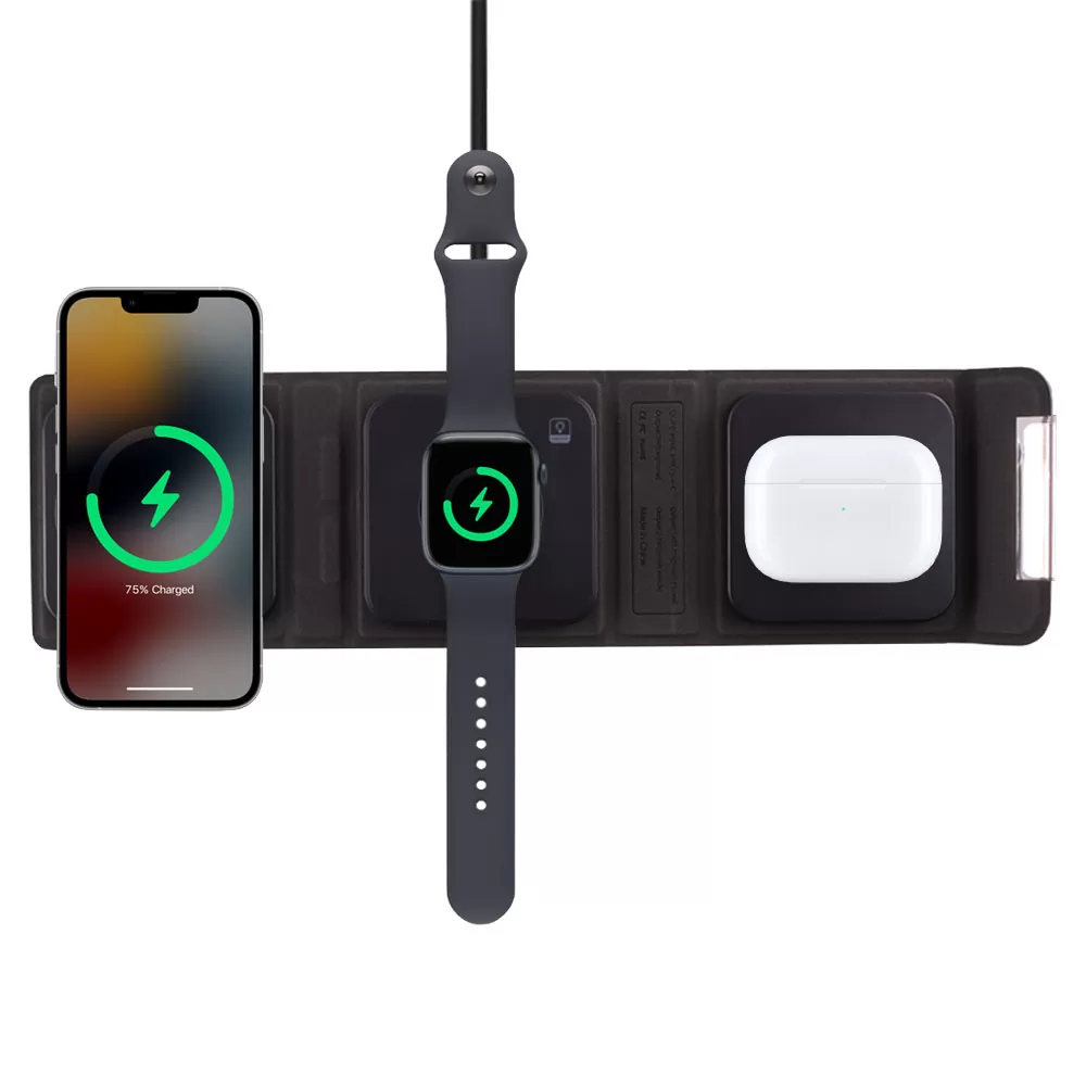 NSP N19 WIRELESS CHARGER 3 IN 1 MAGSAFE 15W (PHONE 15W/SMARTWATCH 5W/BLUETOOTH 3W) USB-C 1m BLACK - Image 2