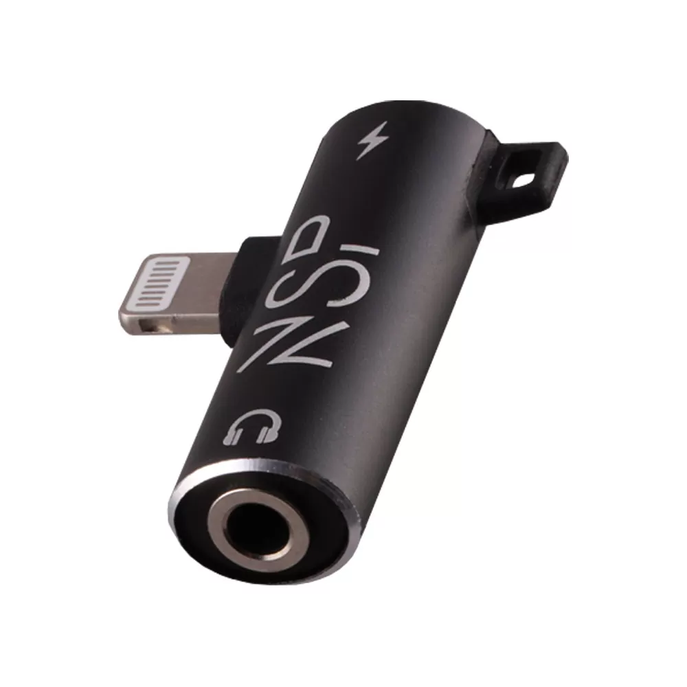 NSP ADAPTOR 2 IN 1 CHARGING AND AUDIO ADAPTER LIGHTNING TO 3.5MM JACK+LIGHTNING BLACK - Image 2