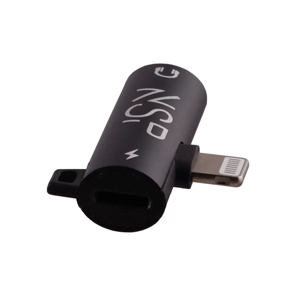 NSP ADAPTOR 2 IN 1 CHARGING AND AUDIO ADAPTER LIGHTNING TO 3.5MM JACK+LIGHTNING BLACK - Image 3