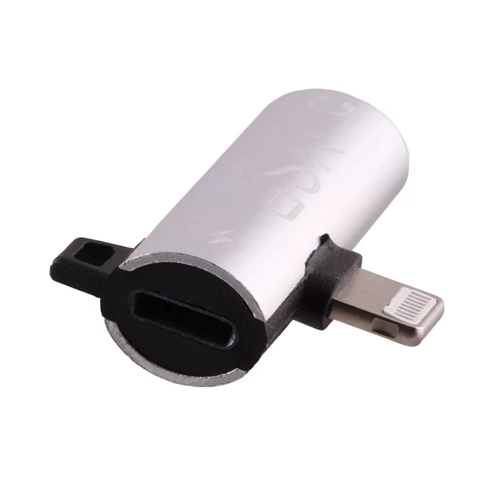 NSP ADAPTOR 2 IN 1 CHARGING AND AUDIO ADAPTER LIGHTNING TO 3.5MM JACK+LIGHTNING SILVER - Image 3