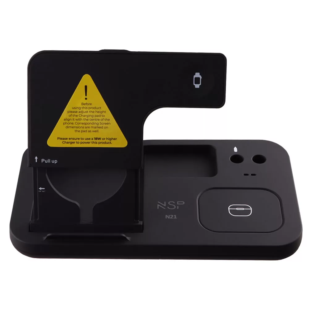 NSP N21 WIRELESS CHARGER 4 IN 1 (PHONE 15W/SMARTWATCH 2W/BLUETOOTH 3W/APPLE PENCIL 1W) USB-C 1m BLACK - Image 4