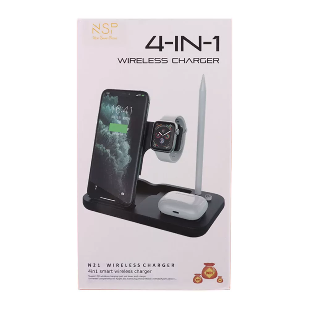 NSP N21 WIRELESS CHARGER 4 IN 1 (PHONE 15W/SMARTWATCH 2W/BLUETOOTH 3W/APPLE PENCIL 1W) USB-C 1m BLACK - Image 7