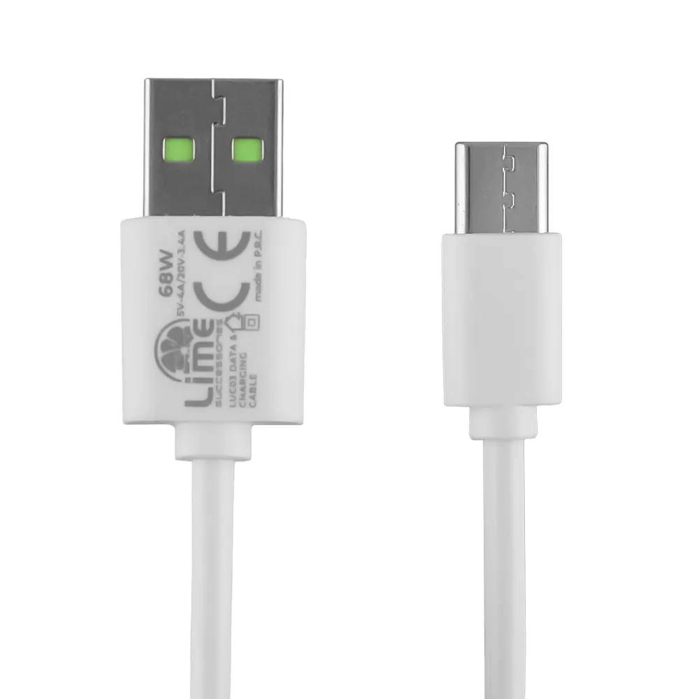 LIME USB-C TYPE C LONG TO USB-A 4A ΦΟΡΤΙΣΗΣ-DATA 1m LUC03 68W WHITE - Image 4
