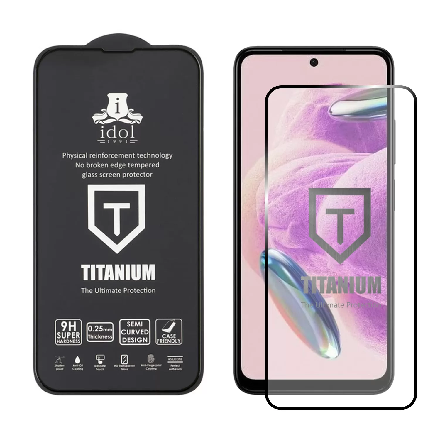 IDOL 1991 TITANIUM TEMPERED GLASS XIAOMI REDMI NOTE 12S 6.43in 9H 0.25mm SEMI CURVED FULL GLUE BLACK - Image 2