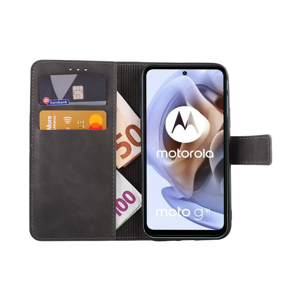 LIME ESSENTIAL ΘΗΚΗ MOTOROLA MOTO G31 6.4in  MAGNET BOOK STAND CLIP GREY - Image 2