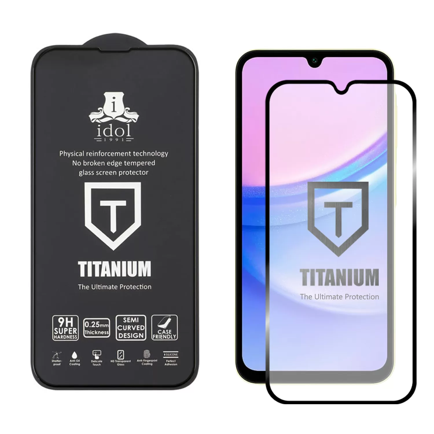 IDOL 1991 TITANIUM TEMPERED GLASS SAMSUNG A15 4G A155/A15 5G A156 6.5in 9H 0.25mm SEMI CURVED FULL GLUE BLACK - Image 2