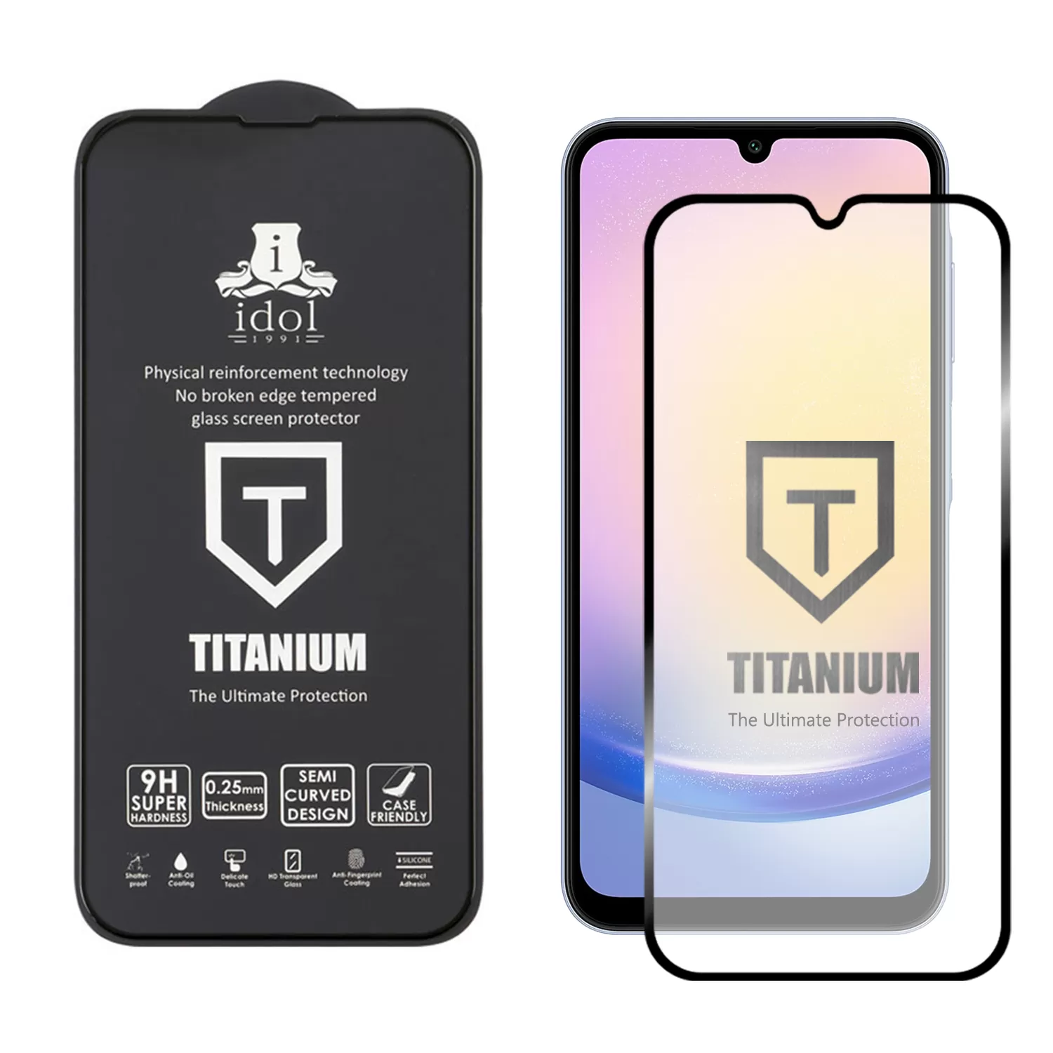 IDOL 1991 TITANIUM TEMPERED GLASS SAMSUNG A25 A256 6.5in 9H 0.25mm SEMI CURVED FULL GLUE BLACK - Image 2