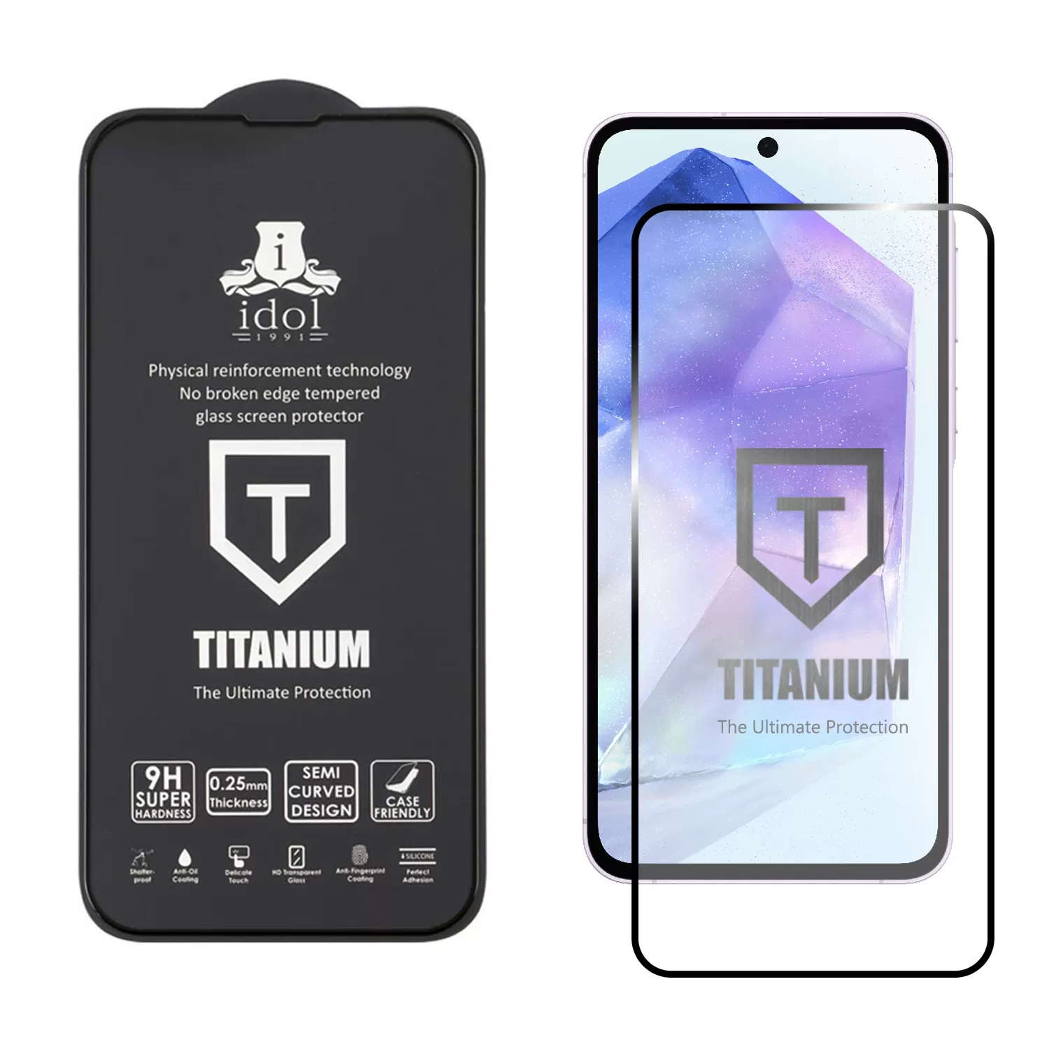 IDOL 1991 TITANIUM TEMPERED GLASS SAMSUNG A55 5G 6.6in 9H 0.25mm SEMI CURVED FULL GLUE BLACK - Image 2