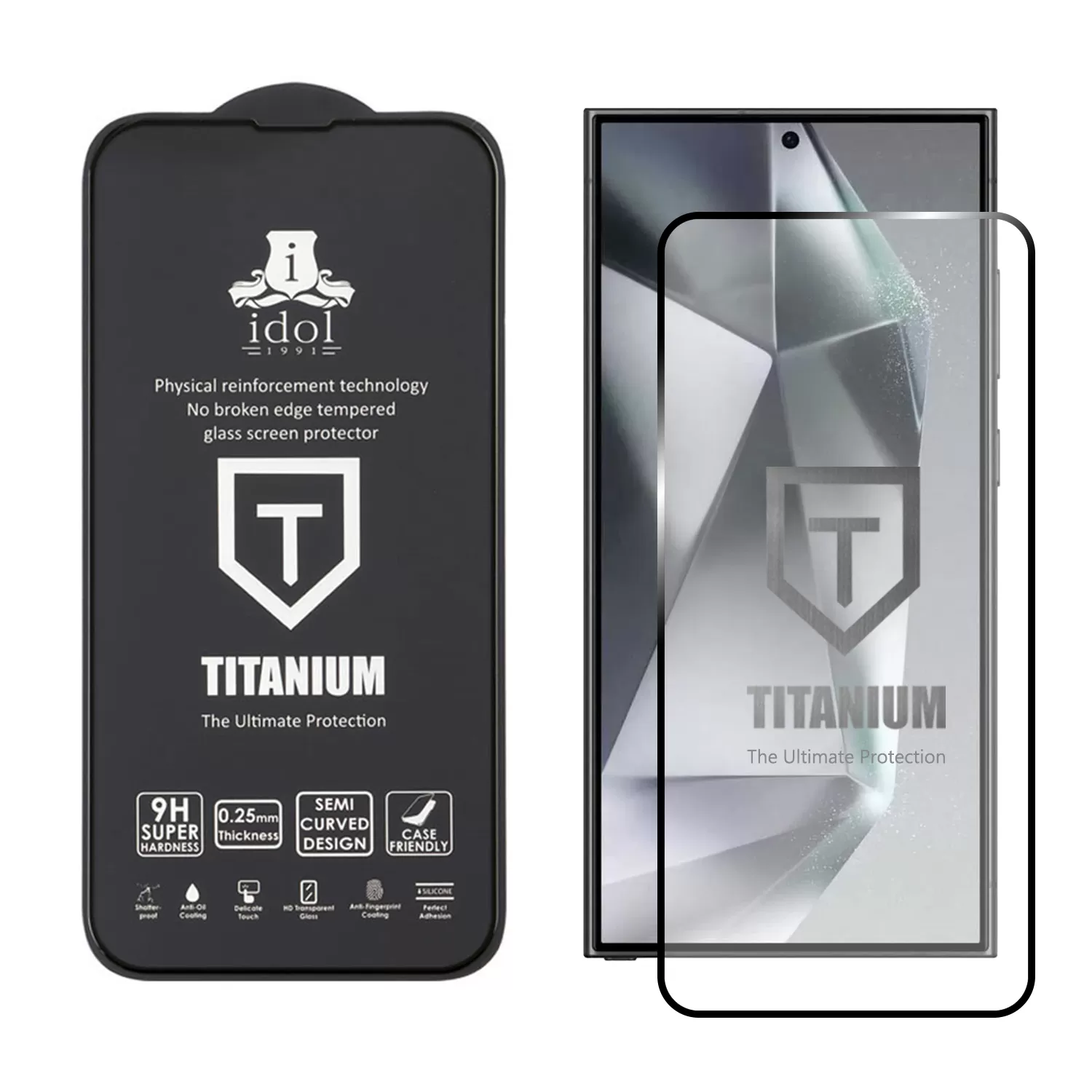 IDOL 1991 TITANIUM TEMPERED GLASS SAMSUNG S24 ULTRA 5G 6.8in 9H 0.2mm SEMI CURVED FINGER UNLOCK FULL GLUE ULTRA THIN BLACK - Image 2