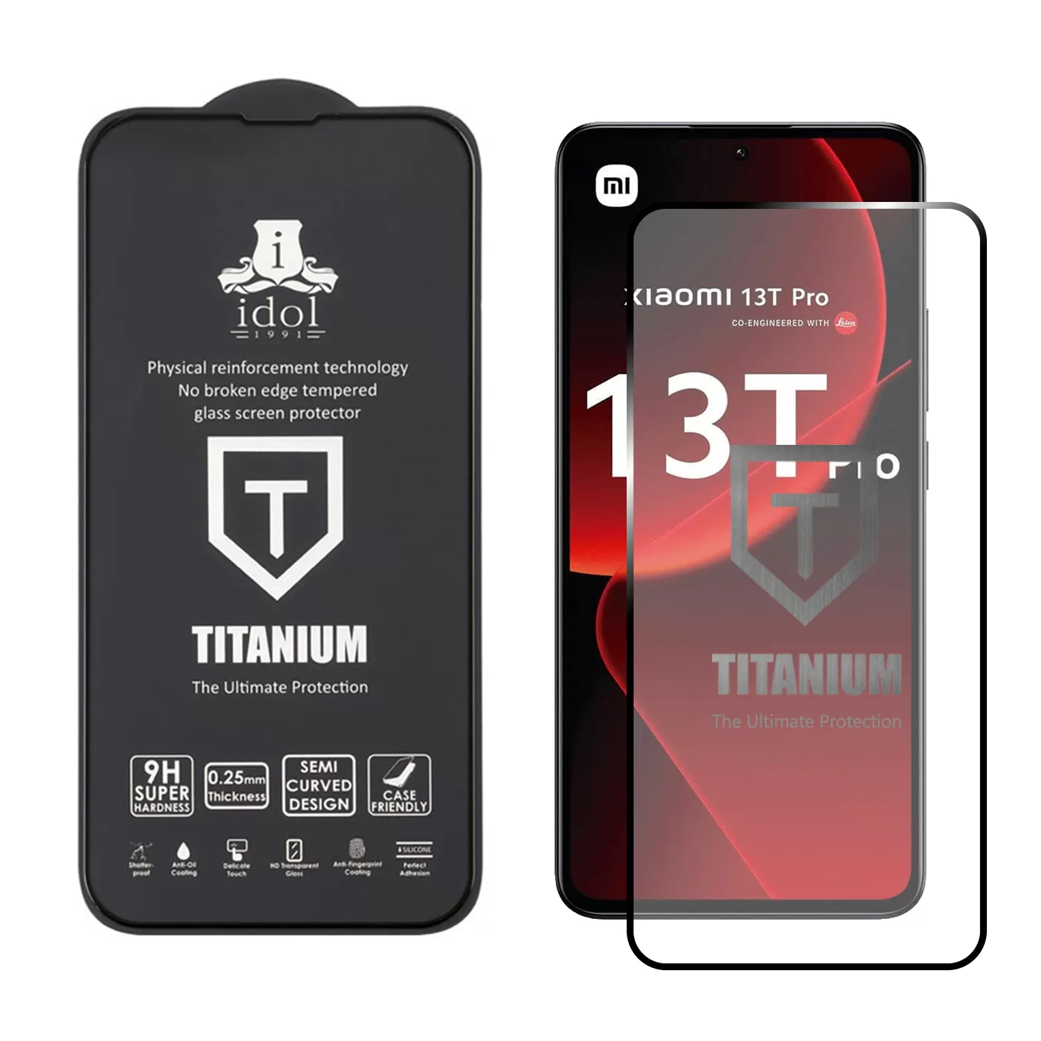 IDOL 1991 TITANIUM TEMPERED GLASS XIAOMI 13T PRO 6.67in 9H 0.25mm SEMI CURVED FULL GLUE BLACK - Image 2