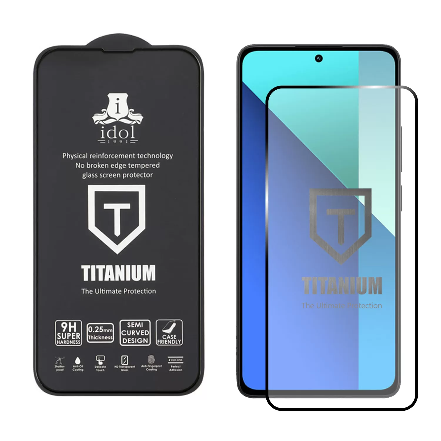 IDOL 1991 TITANIUM TEMPERED GLASS XIAOMI REDMI NOTE 13 4G 6.67in 9H 0.25mm SEMI CURVED FULL GLUE BLACK - Image 2