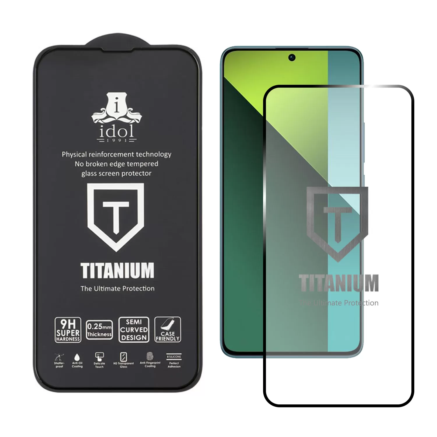 IDOL 1991 TITANIUM TEMPERED GLASS XIAOMI REDMI NOTE 13 PRO 5G 9H 0.25mm SEMI CURVED FINGER UNLOCK FULL GLUE BLACK - Image 2