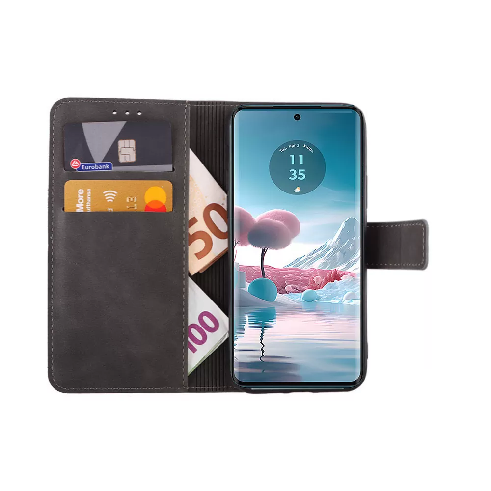 LIME ESSENTIAL ΘΗΚΗ MOTOROLA MOTO EDGE 40 NEO 5G 6.55in  MAGNET BOOK STAND CLIP GREY - Image 2
