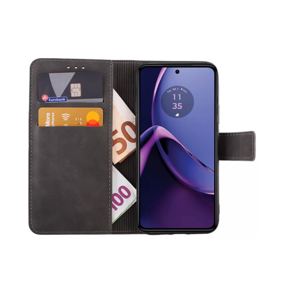 LIME ESSENTIAL ΘΗΚΗ MOTOROLA MOTO G84 5G 6.5in  MAGNET BOOK STAND CLIP GREY - Image 2