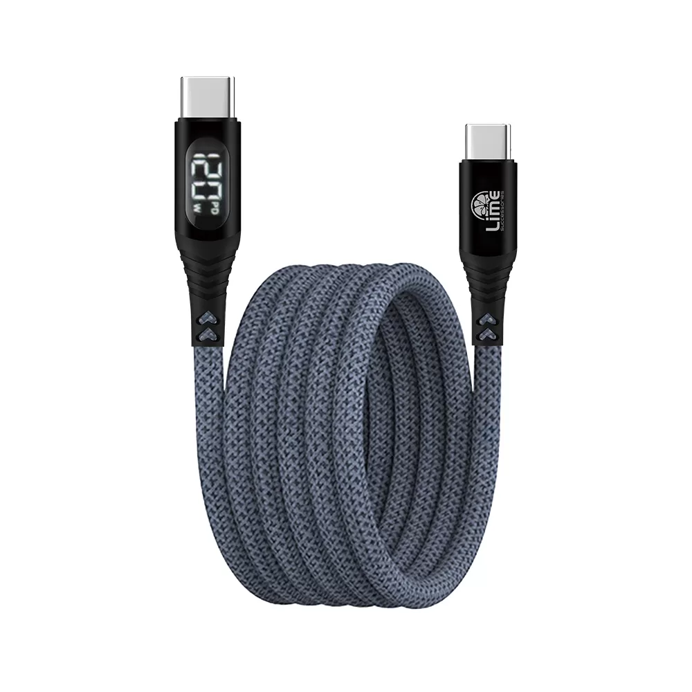 LIME USB-C TYPE C TO USB-C TYPE C 6A ΦΟΡΤΙΣΗΣ-DATA DURABLE MAGNETIC BRAIDED WITH LED DISPLAY 1.2m LBMLCC01 120W GREY - Image 2