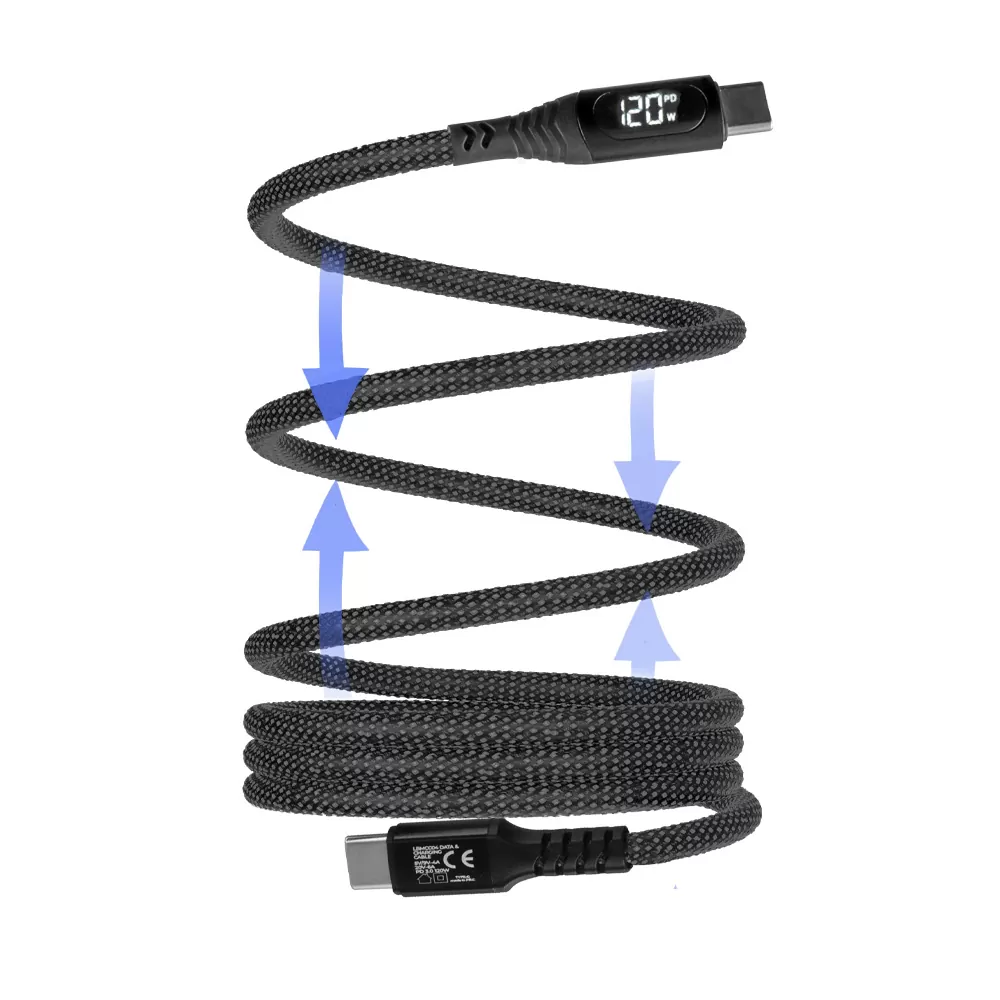 LIME USB-C TYPE C TO USB-C TYPE C 6A ΦΟΡΤΙΣΗΣ-DATA DURABLE MAGNETIC BRAIDED WITH LED DISPLAY 1.2m LBMLCC01 120W GREY - Image 4