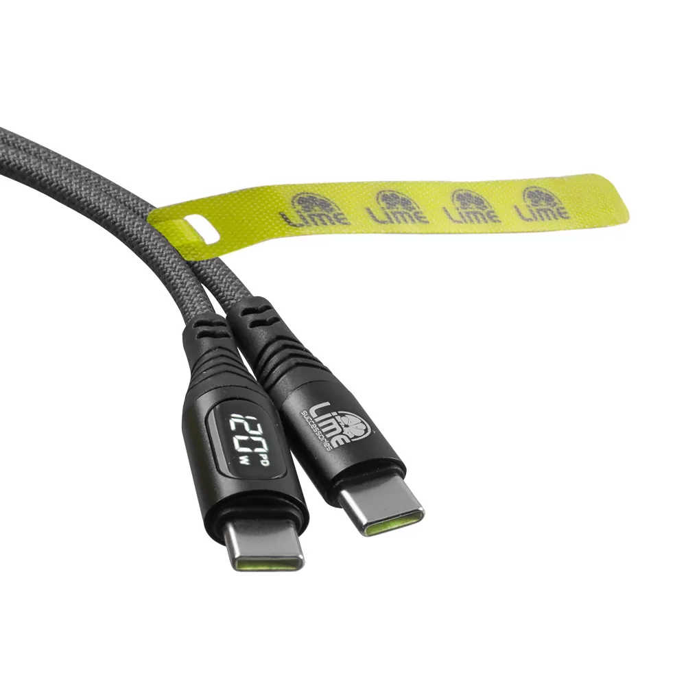 LIME USB-C TYPE C TO USB-C TYPE C 6A ΦΟΡΤΙΣΗΣ-DATA DURABLE MAGNETIC BRAIDED WITH LED DISPLAY 1.2m LBMLCC01 120W GREY - Image 6