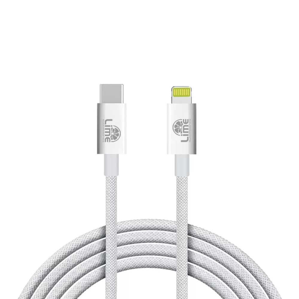 LIME LIGHTNING TO USB-C 3.4A ΦΟΡΤΙΣΗΣ-DATA DURABLE BRAIDED 1m LBCL01 30W WHITE - Image 2