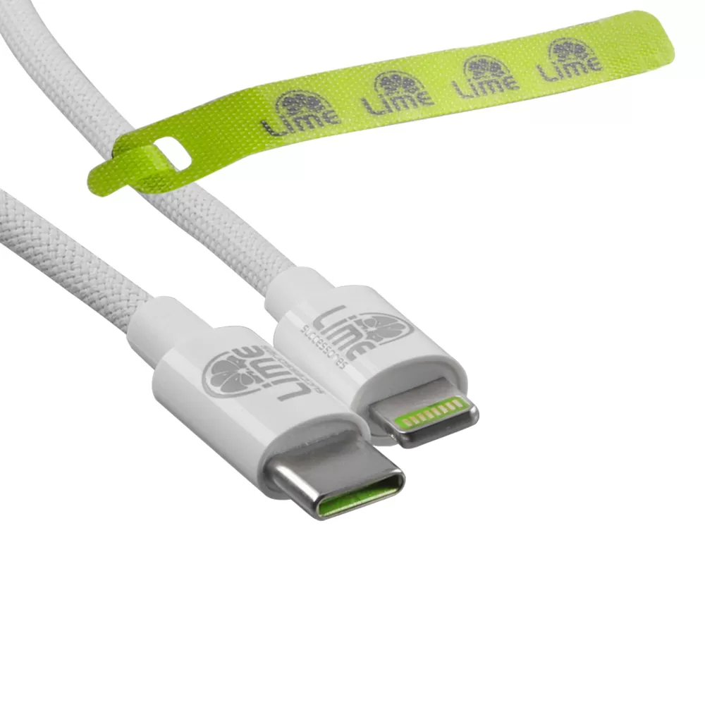LIME LIGHTNING TO USB-C 3.4A ΦΟΡΤΙΣΗΣ-DATA DURABLE BRAIDED 1m LBCL01 30W WHITE - Image 5