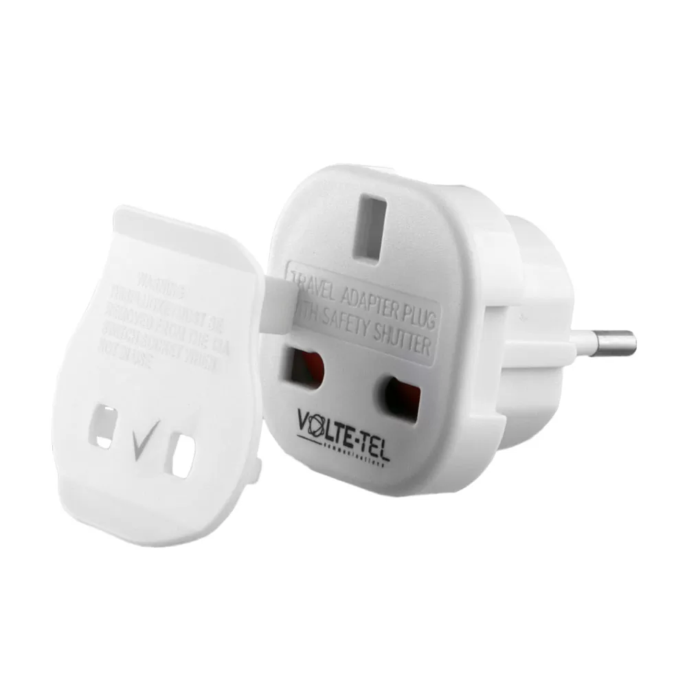 VOLTE-TEL ΠΛΑΣΤΙΚΟΣ ΑΝΤΑΠΤΟΡΑΣ ΕΥΡΩΠΑΙΚΟ 2 PIN FEMALE ΣΕ ΠΡΙΖΑ ΑΓΓΛΙΚΗ 3 PIN MALE ΑΣΠΡΟ - Image 5