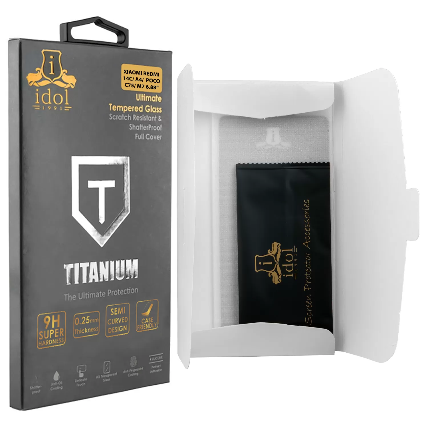 IDOL 1991 TITANIUM TEMPERED GLASS XIAOMI REDMI 14C/ REDMI A4/ POCO C75/ POCO M7 6.88in 9H 0.25mm SEMI CURVED FULL GLUE BLACK - Image 3