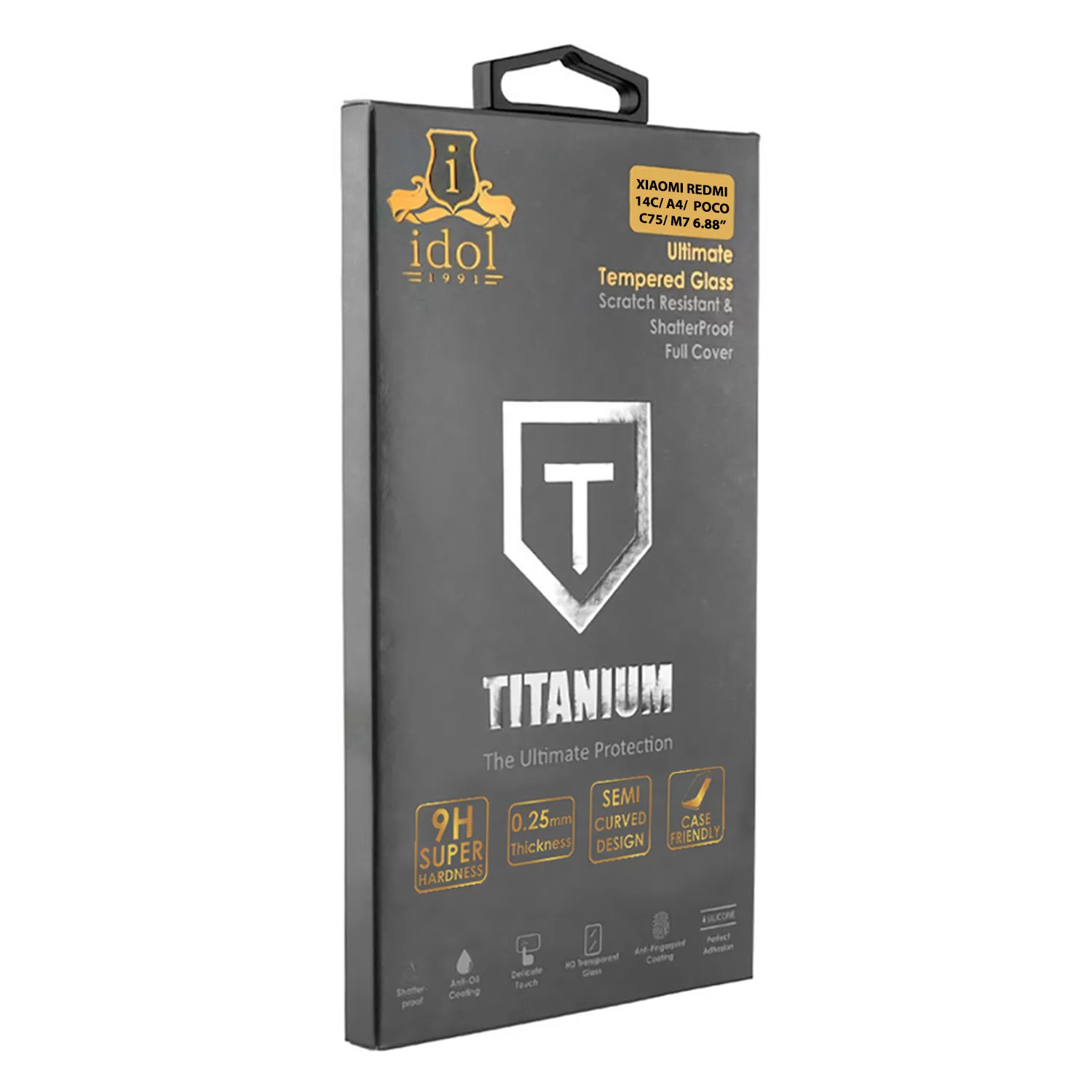 IDOL 1991 TITANIUM TEMPERED GLASS XIAOMI REDMI 14C/ REDMI A4/ POCO C75/ POCO M7 6.88in 9H 0.25mm SEMI CURVED FULL GLUE BLACK - Image 5
