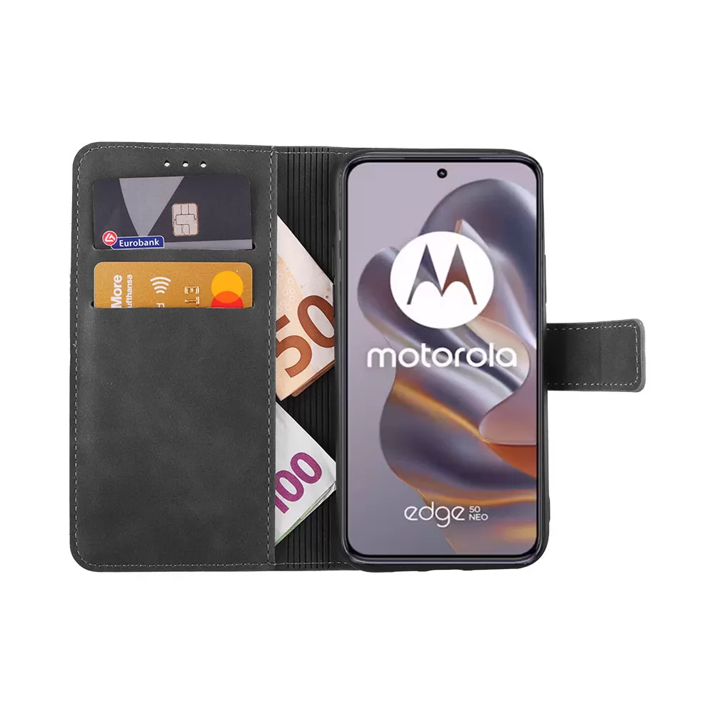 LIME ESSENTIAL ΘΗΚΗ MOTOROLA MOTO EDGE 50 NEO 5G XT2409 6.4in  MAGNET BOOK STAND CLIP GREY - Image 3