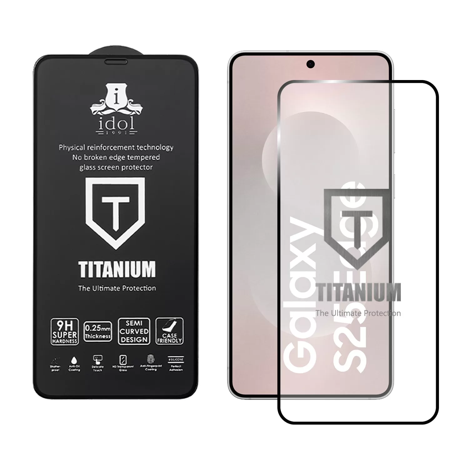 IDOL 1991 TITANIUM TEMPERED GLASS SAMSUNG S25 EDGE 5G 6.66in 9H 0.20mm  SEMI CURVED FULL GLUE ULTRA THIN BLACK - Image 2