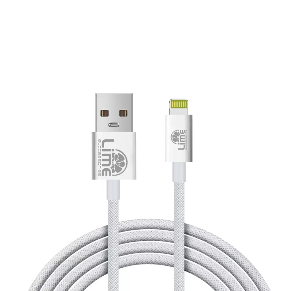 LIME LIGHTNING TO USB 3A ΦΟΡΤΙΣΗΣ-DATA DURABLE BRAIDED 1m LBUL01 WHITE - Image 2