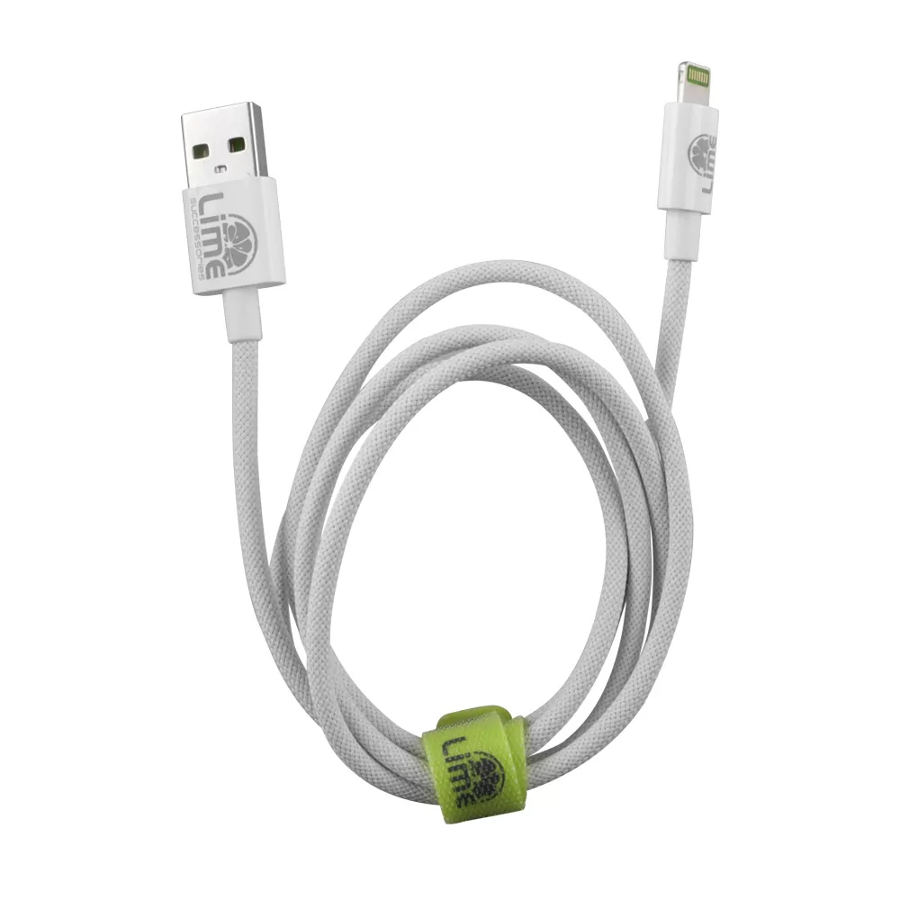 LIME LIGHTNING TO USB 3A ΦΟΡΤΙΣΗΣ-DATA DURABLE BRAIDED 1m LBUL01 WHITE - Image 4