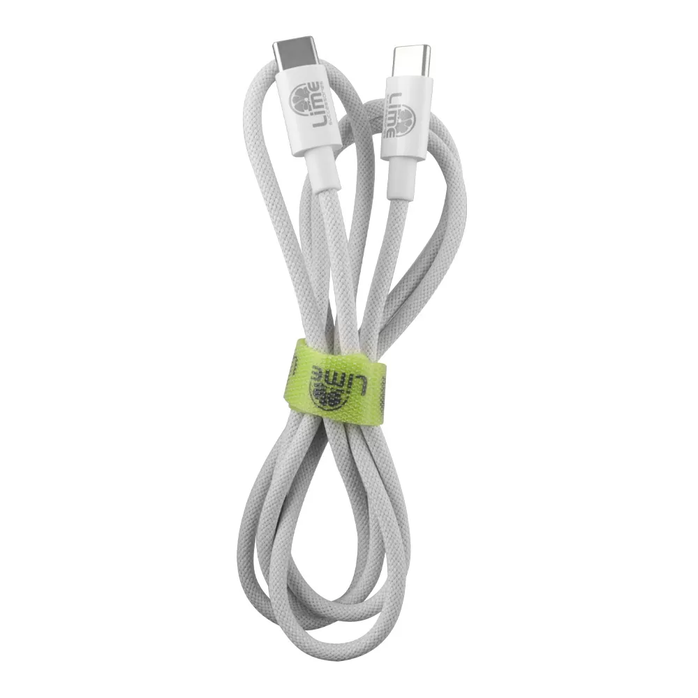 LIME USB-C TYPE C TO USB-C TYPE C 4A ΦΟΡΤΙΣΗΣ-DATA DURABLE BRAIDED 1m LBCC01 68W WHITE - Image 3