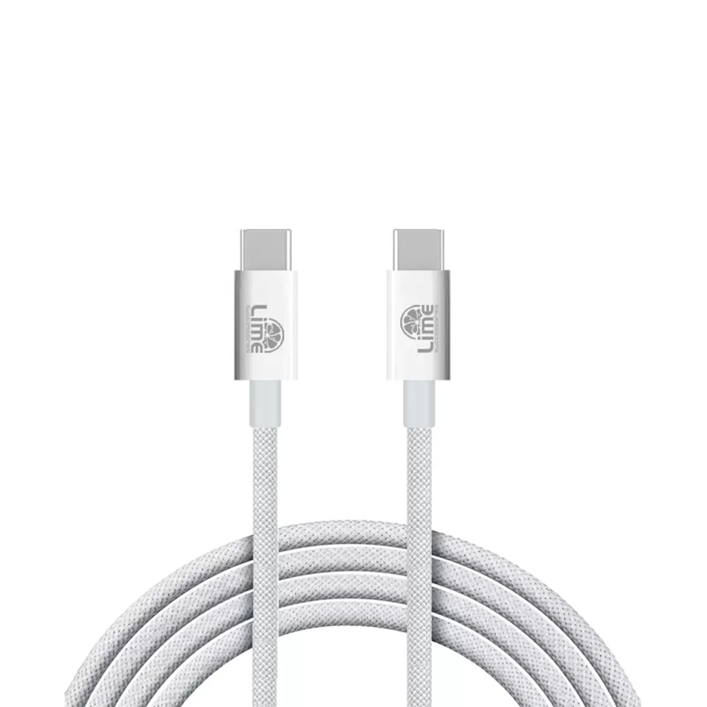 LIME USB-C TYPE C TO USB-C TYPE C 6A ΦΟΡΤΙΣΗΣ-DATA DURABLE BRAIDED 1m LBCC02 120W WHITE - Image 2
