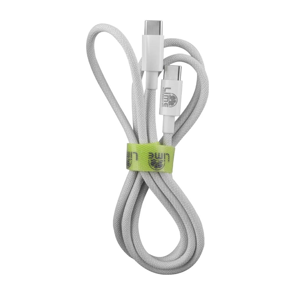 LIME USB-C TYPE C TO USB-C TYPE C 6A ΦΟΡΤΙΣΗΣ-DATA DURABLE BRAIDED 1m LBCC02 120W WHITE - Image 3
