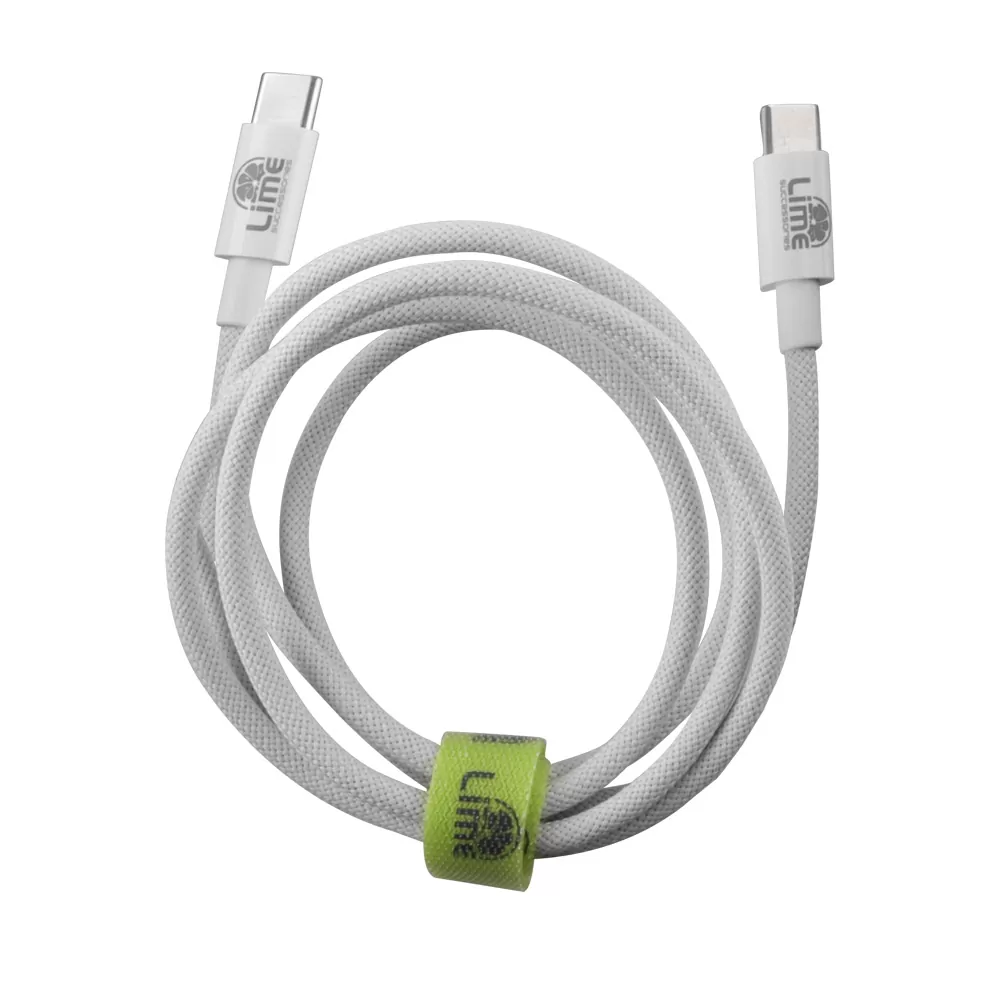 LIME USB-C TYPE C TO USB-C TYPE C 6A ΦΟΡΤΙΣΗΣ-DATA DURABLE BRAIDED 1m LBCC02 120W WHITE - Image 4