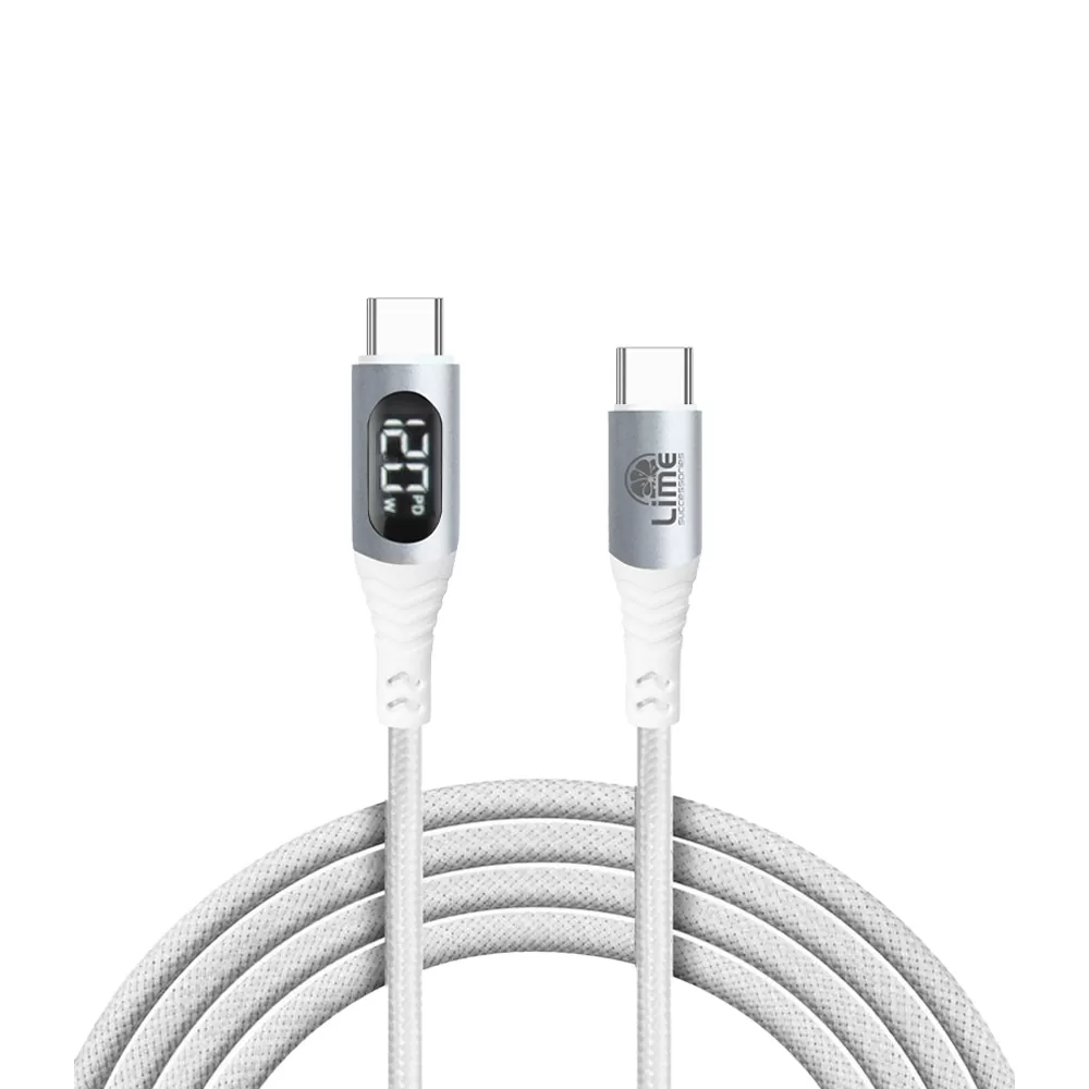LIME USB-C TYPE C TO USB-C TYPE C 6A ΦΟΡΤΙΣΗΣ-DATA DURABLE BRAIDED WITH LED DISPLAY 1.2m LBLCC01 120W WHITE - Image 2