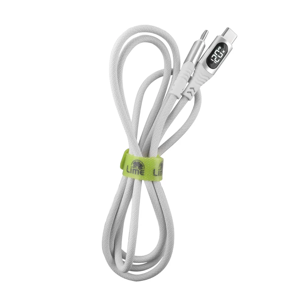 LIME USB-C TYPE C TO USB-C TYPE C 6A ΦΟΡΤΙΣΗΣ-DATA DURABLE BRAIDED WITH LED DISPLAY 1.2m LBLCC01 120W WHITE - Image 3