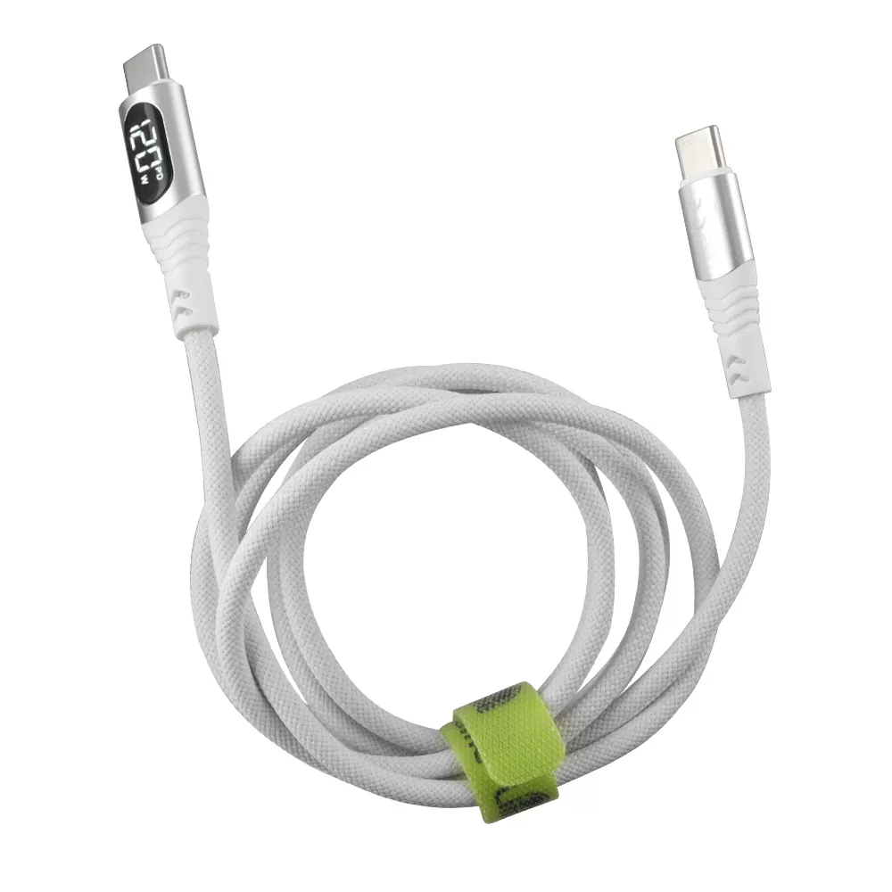 LIME USB-C TYPE C TO USB-C TYPE C 6A ΦΟΡΤΙΣΗΣ-DATA DURABLE BRAIDED WITH LED DISPLAY 1.2m LBLCC01 120W WHITE - Image 4