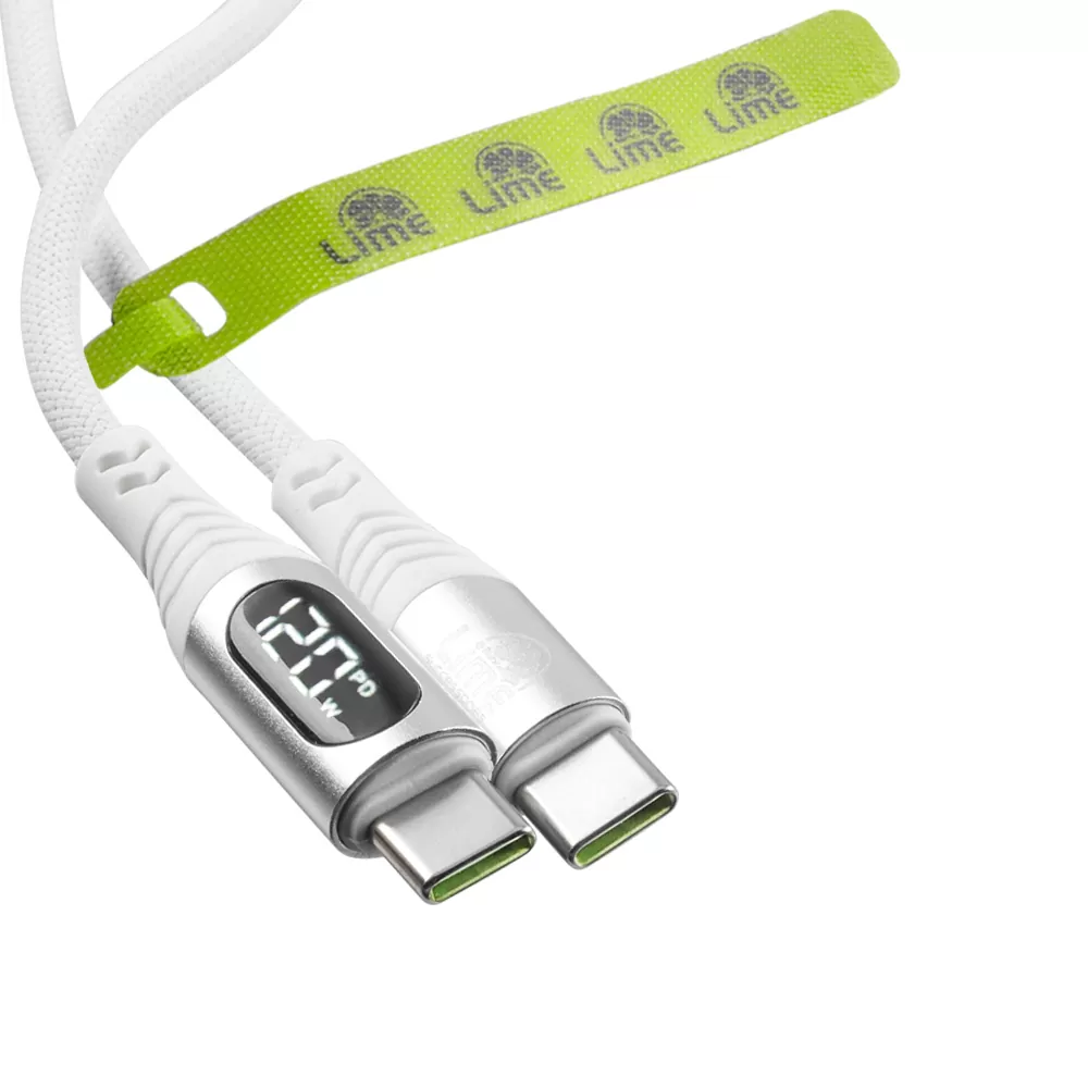 LIME USB-C TYPE C TO USB-C TYPE C 6A ΦΟΡΤΙΣΗΣ-DATA DURABLE BRAIDED WITH LED DISPLAY 1.2m LBLCC01 120W WHITE - Image 5