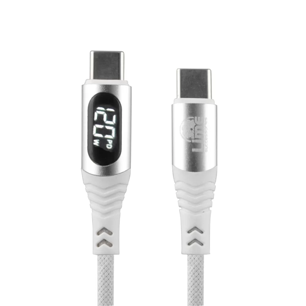 LIME USB-C TYPE C TO USB-C TYPE C 6A ΦΟΡΤΙΣΗΣ-DATA DURABLE BRAIDED WITH LED DISPLAY 1.2m LBLCC01 120W WHITE - Image 6
