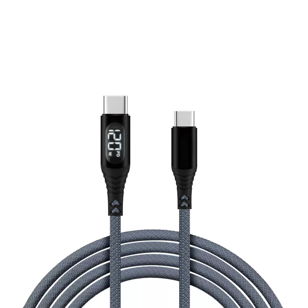 LIME USB-C TYPE C TO USB-C TYPE C 6A ΦΟΡΤΙΣΗΣ-DATA DURABLE BRAIDED WITH LED DISPLAY 1.2m LBLCC02 120W GREY - Image 2