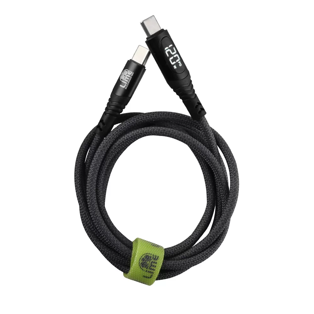 LIME USB-C TYPE C TO USB-C TYPE C 6A ΦΟΡΤΙΣΗΣ-DATA DURABLE BRAIDED WITH LED DISPLAY 1.2m LBLCC02 120W GREY - Image 4