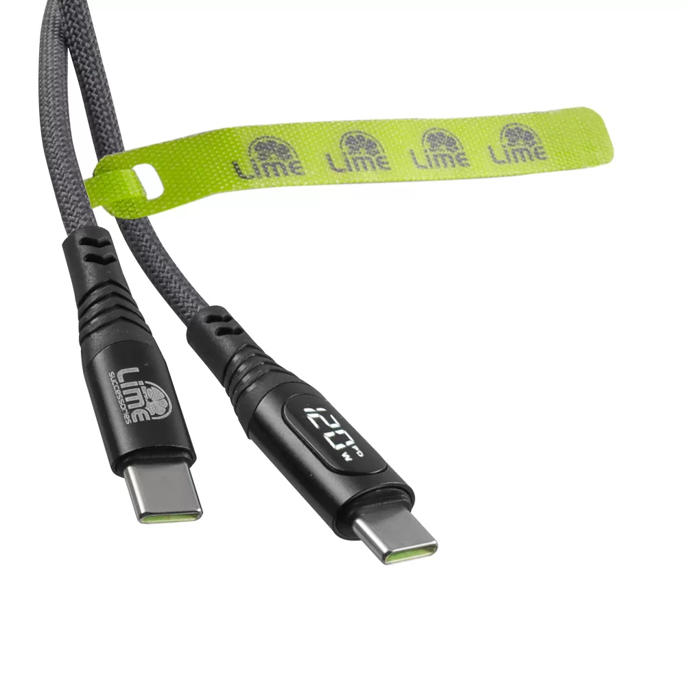 LIME USB-C TYPE C TO USB-C TYPE C 6A ΦΟΡΤΙΣΗΣ-DATA DURABLE BRAIDED WITH LED DISPLAY 1.2m LBLCC02 120W GREY - Image 5