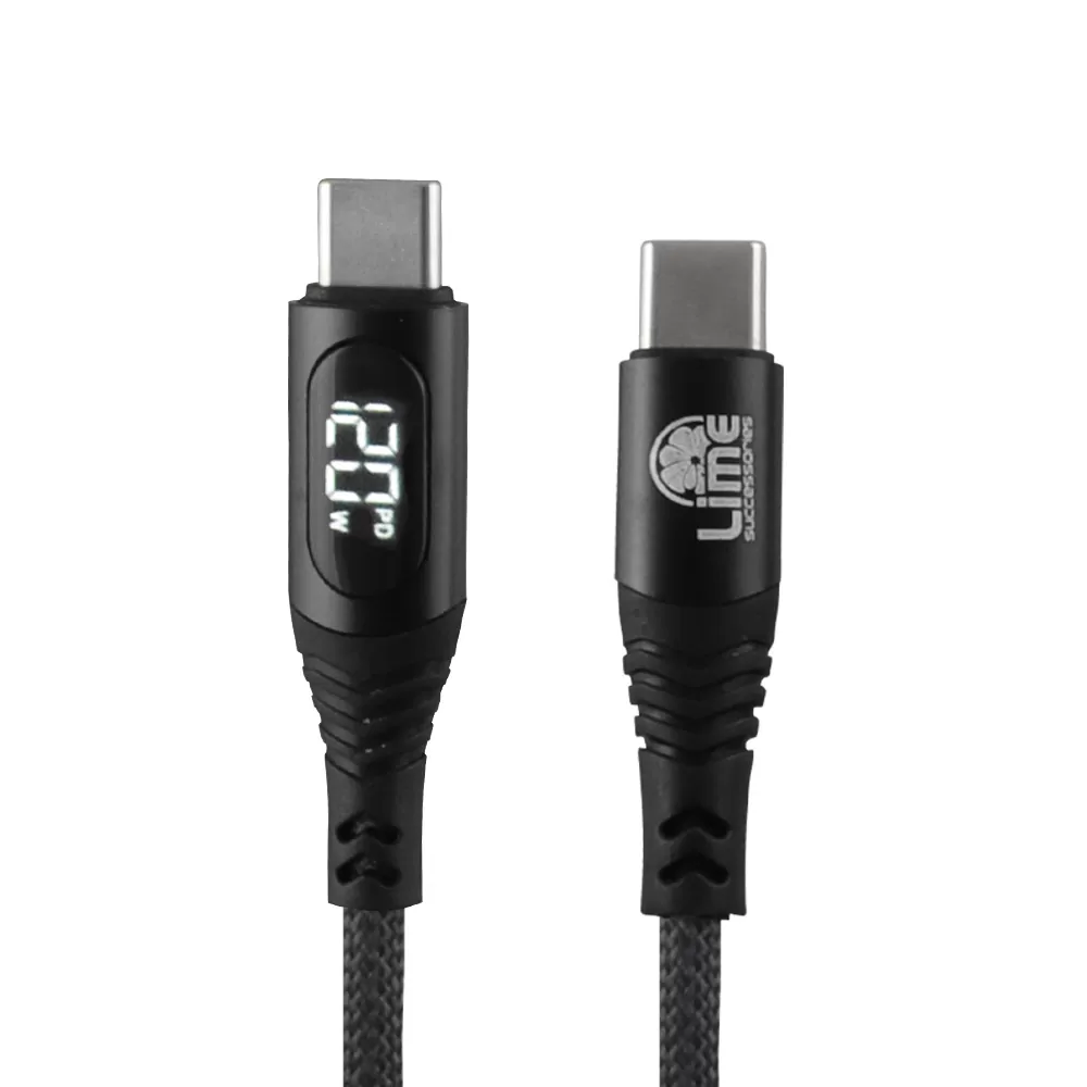LIME USB-C TYPE C TO USB-C TYPE C 6A ΦΟΡΤΙΣΗΣ-DATA DURABLE BRAIDED WITH LED DISPLAY 1.2m LBLCC02 120W GREY - Image 6