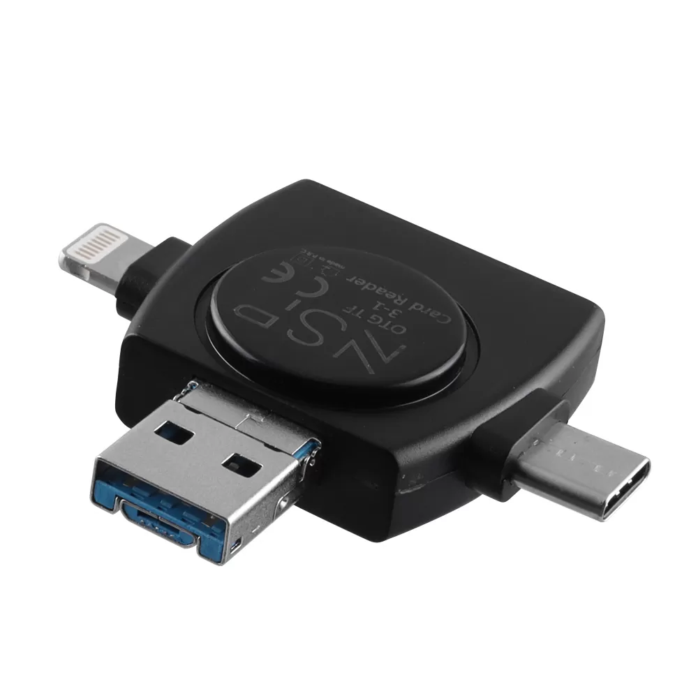 NSP N35 3 IN 1 SD CARD READER USB-A/MICRO USB/TYPE C & LIGHTNING BLACK - Image 3