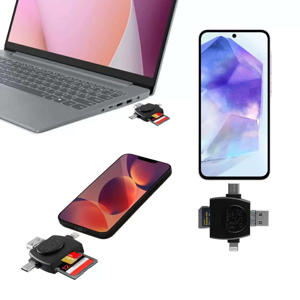 NSP N35 3 IN 1 SD CARD READER USB-A/MICRO USB/TYPE C & LIGHTNING BLACK - Image 6