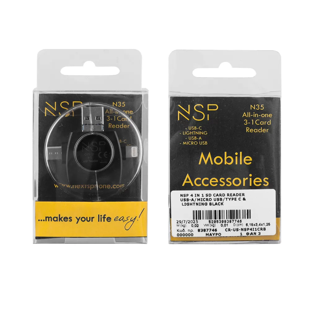 NSP N35 3 IN 1 SD CARD READER USB-A/MICRO USB/TYPE C & LIGHTNING BLACK - Image 7