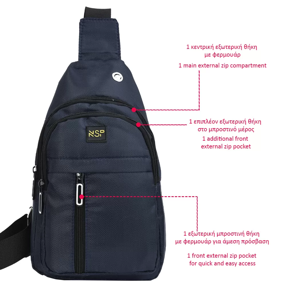 NSP N122 CASUAL ΤΣΑΝΤΑΚΙ ΑΔΙΑΒΡΟΧΟ CROSSBODY 8L SOFT ΥΦΑΣΜΑΤΙΝΟ BLUE - Image 5