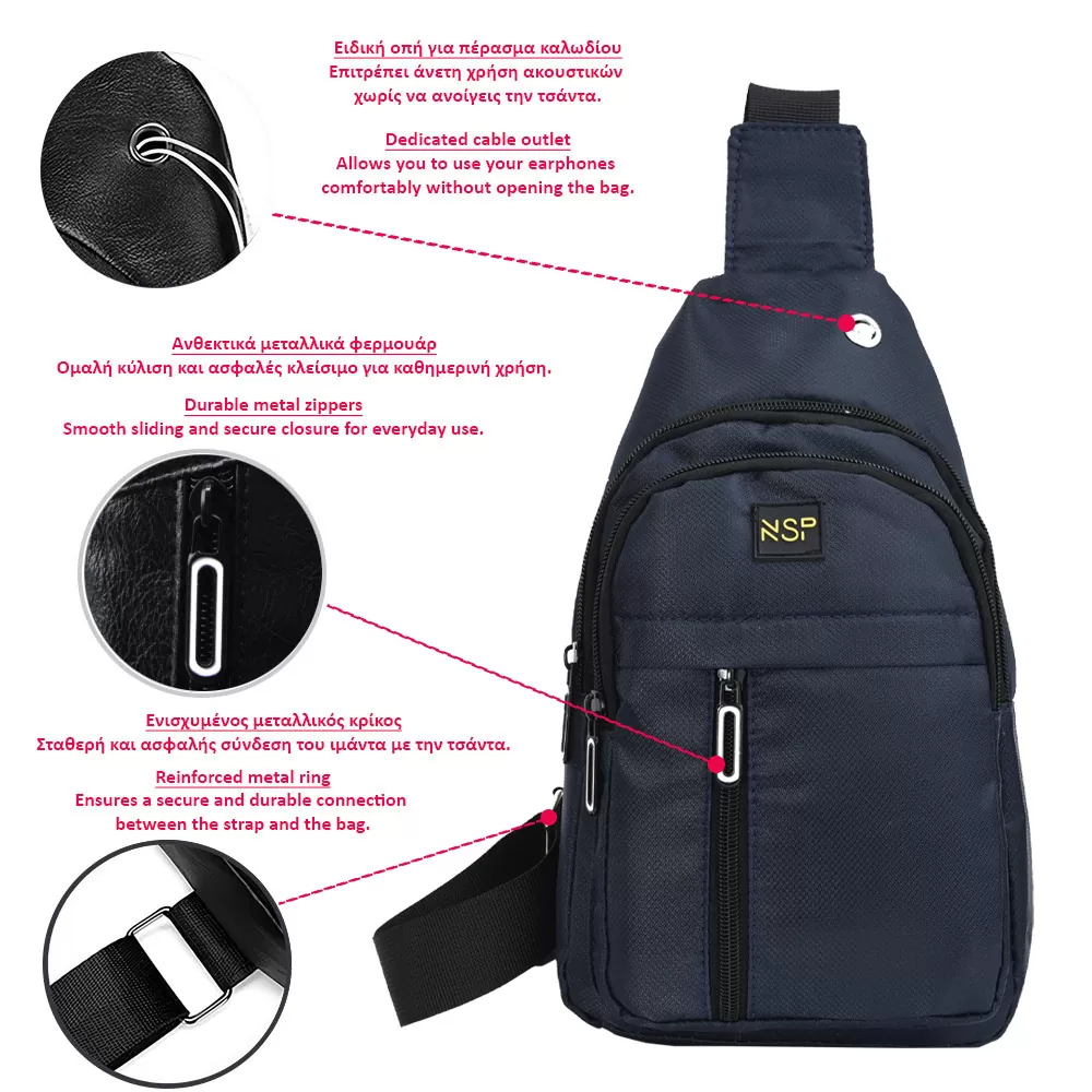 NSP N122 CASUAL ΤΣΑΝΤΑΚΙ ΑΔΙΑΒΡΟΧΟ CROSSBODY 8L SOFT ΥΦΑΣΜΑΤΙΝΟ BLUE - Image 7